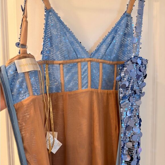 NWOT BRONX AND BANCO Allegra Ocean Blue Sequin Maxi Dress - Picture 15 of 16